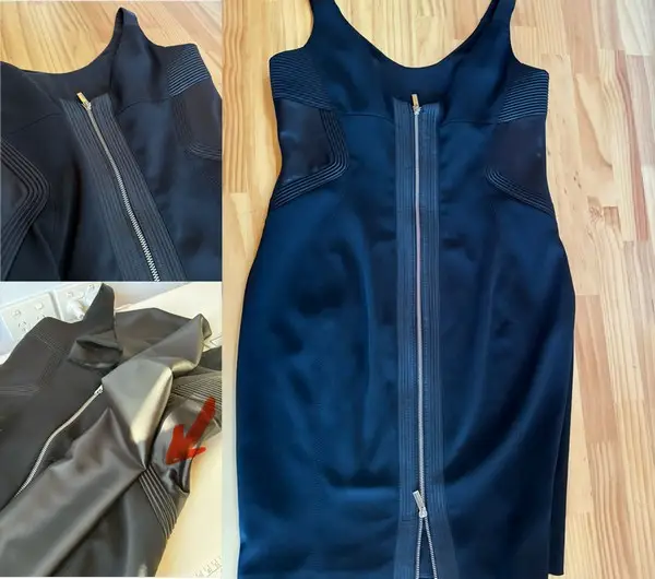 The dress was widened by 8 cm all around, a decorative back panel was added, the zipper restored, and the design refreshed | Sewing Solutions Studio Adelaide