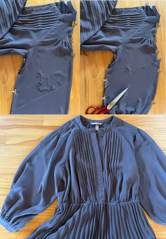 A delicate crepe de chine dress was saved by reshaping the burnt sleeve into stylish diagonal lines that highlight its raglan design | Sewing Solutions Studio Adelaide